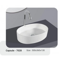 Νιπτήρας Μπάνιου Λευκός Πορσελάνης  I-zec Capsule 7028 50x36x13 cm Επικαθήμενος Οβάλ Χωρίς Τρύπα Υπερχείλισης και με Αντιμικροβιακή Επίστρωση